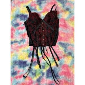 Savage X Fenty Black & Red Lace Bustier – Adjustable Corset Top